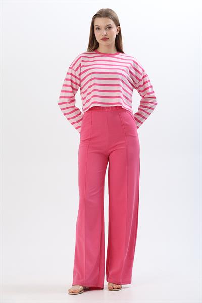 Üstü Crop Yüksek Bel İkili Takım Pembe