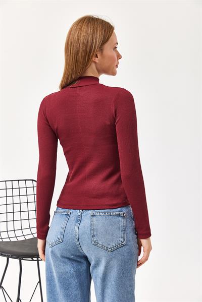 Yarım Balıkçı Kaşkorse Bluz Bordo