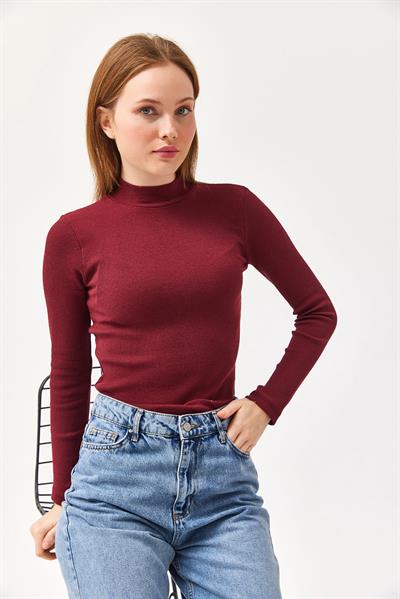 Yarım Balıkçı Kaşkorse Bluz Bordo