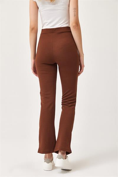 Yüksek Bel Likralı Rahat Örme Pantolon Kahve
