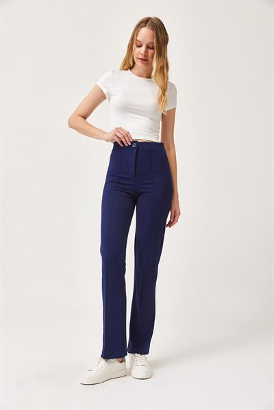 Yüksek Bel Likralı Rahat Örme Pantolon Lacivert