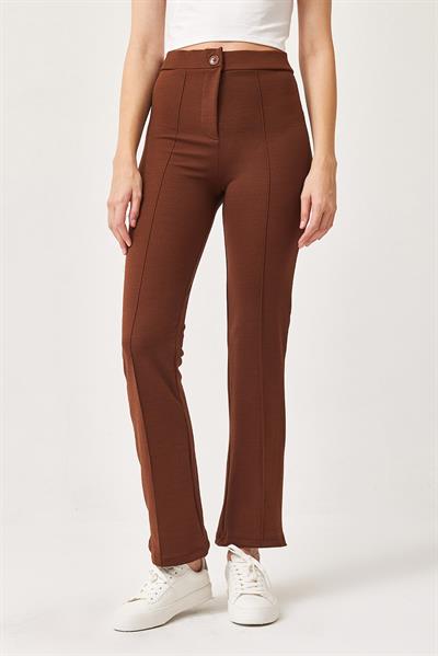 Yüksek Bel Likralı Rahat Örme Pantolon Kahve