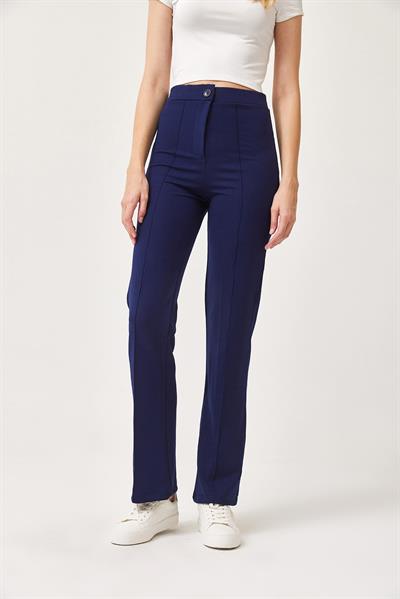 Yüksek Bel Likralı Rahat Örme Pantolon Lacivert