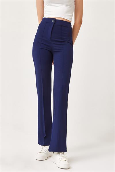 Yüksek Bel Likralı Rahat Örme Pantolon Lacivert