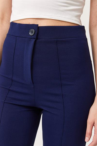 Yüksek Bel Likralı Rahat Örme Pantolon Lacivert