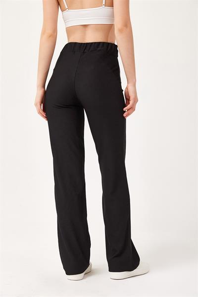 Yüksek Bel Palazzo Triko Pantolon Siyah