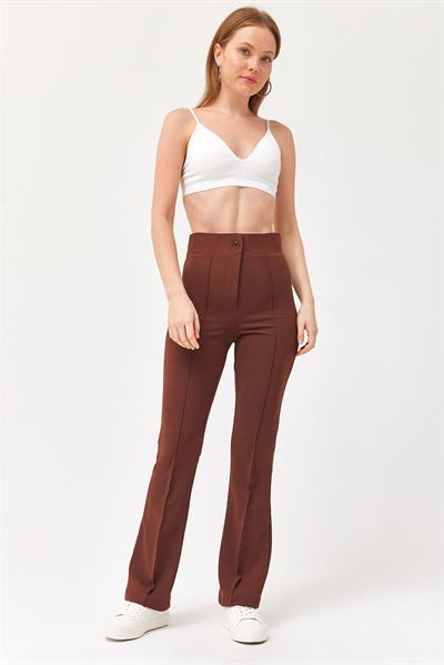 Yüksel Bel Krep Pantolon Kahve