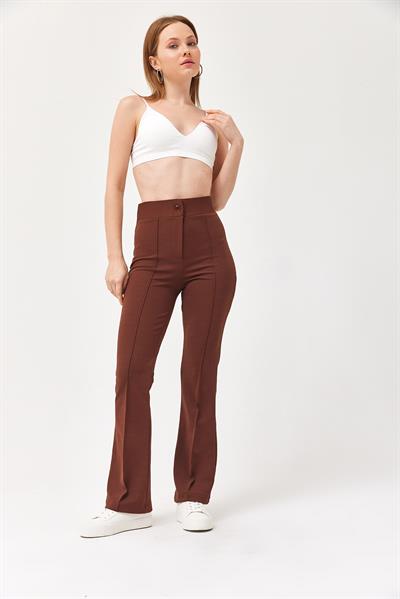 Yüksel Bel Krep Pantolon Kahve