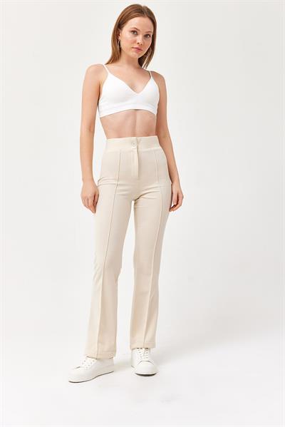 Yüksel Bel Krep Pantolon Krem