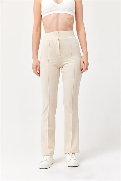 Yüksel Bel Krep Pantolon Krem