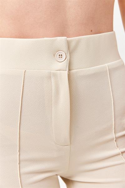 Yüksel Bel Krep Pantolon Krem
