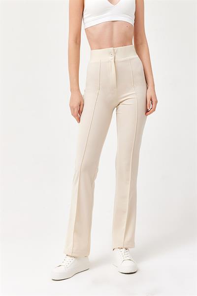 Yüksel Bel Krep Pantolon Krem