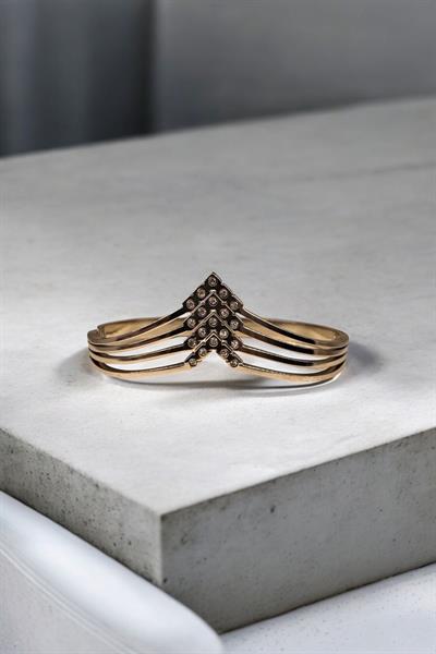 Zirkon Taşlı Zikzak  Kelepçe Bileklik Gümüş