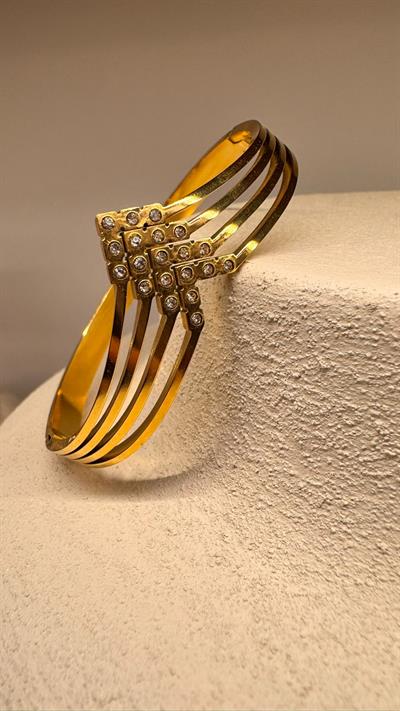 Zirkon Taşlı Zikzak Kelepçe Bileklik Gold