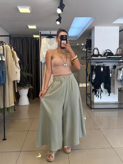 SU YEŞİLİ ETEK GÖRÜNÜMLÜ PANTOLON