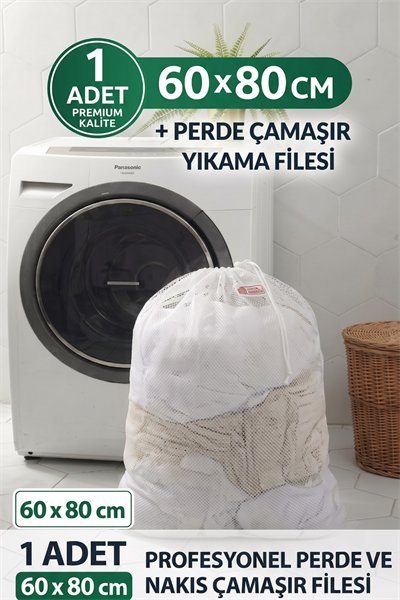 1 Adet Petek Dokulu Perde Yıkama Filesi 60 x 80 CM Beyaz