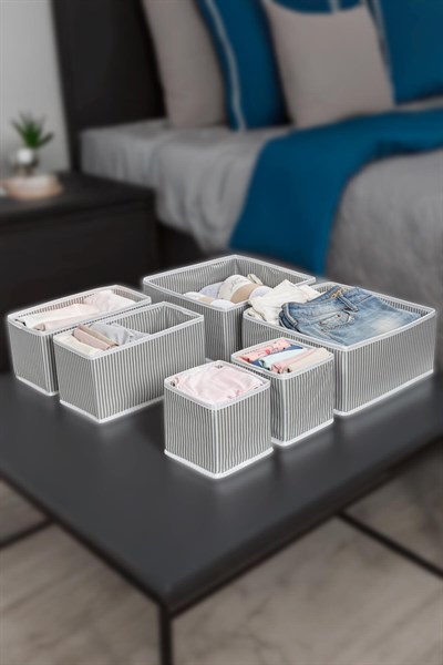 6 Lı Çekmece Düzenleyici Gri Gri Çizgili