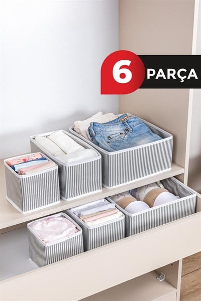 6 Lı Çekmece Düzenleyici Gri Gri Çizgili