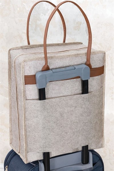 Deri Kulplu Ayakkabı Seyahat Çantası Bej Bej