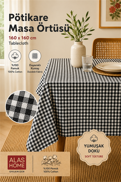 Gri Piknik Bahçe Balkon Masa Örtüsü 160 x 160 Siyah