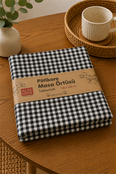 Gri Piknik Bahçe Balkon Masa Örtüsü 160 x 160 Siyah