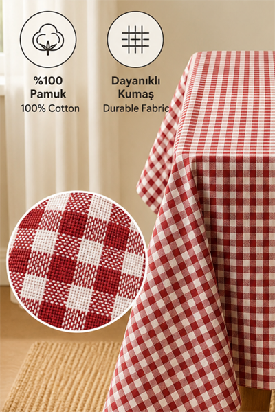 Kırmızı Piknik Bahçe Balkon Masa Örtüsü 160 x 160 Kırmızı