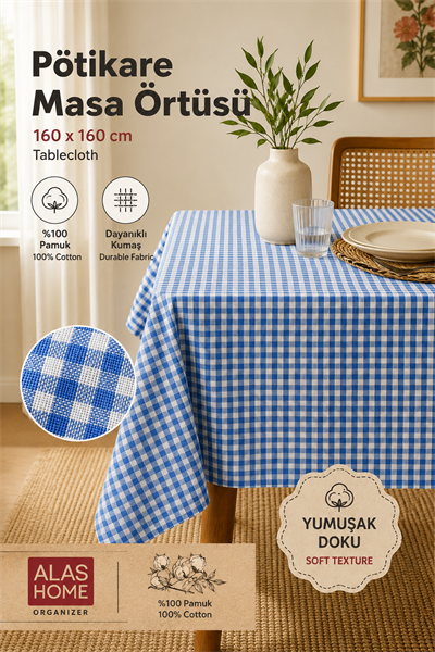 Mavi Piknik Bahçe Balkon Masa Örtüsü 160 x 160 Mavi