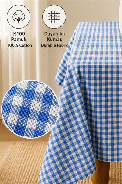 Mavi Piknik Bahçe Balkon Masa Örtüsü 160 x 160 Mavi