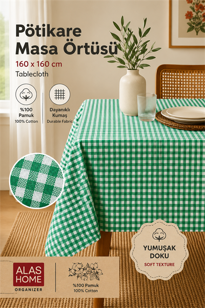 Yeşil Piknik Bahçe Balkon Masa Örtüsü 160 x 160 Yeşil