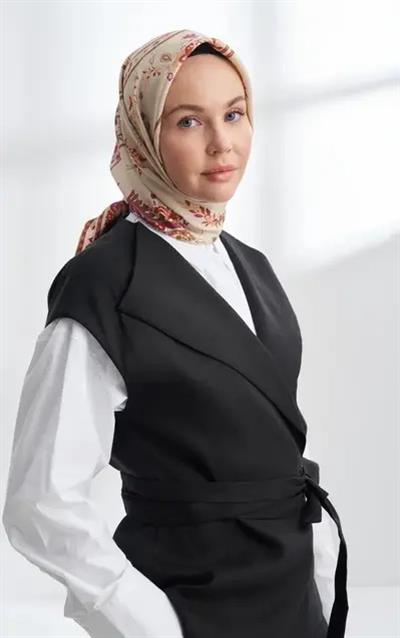 Premıum Collectıon Fleur Desen Twıll İpek Eşarp - Ekru