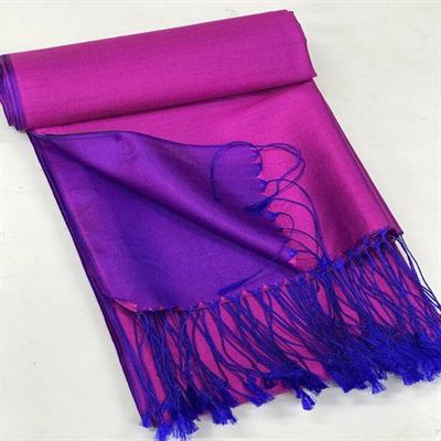 Pure silk İpek Şal - Saks Fuşya