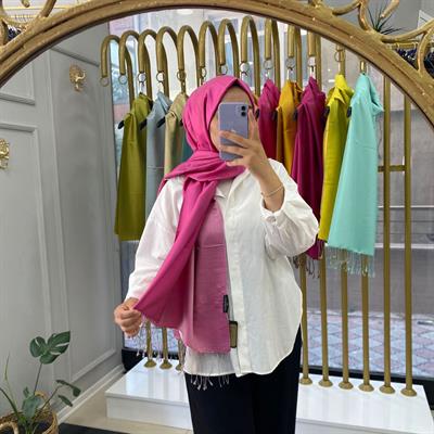 Sura İpek Şal Fuşya Gümüş