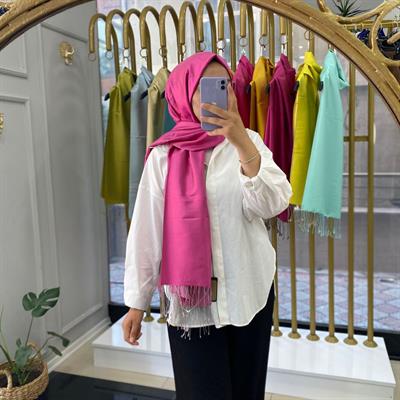 Sura İpek Şal Fuşya Gümüş