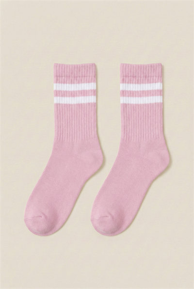 Bambu Tenis Çizgili Premium Kolej Çorabı Unisex Toz Pembe Dikişsiz Soket Çorap 3'lü Paket