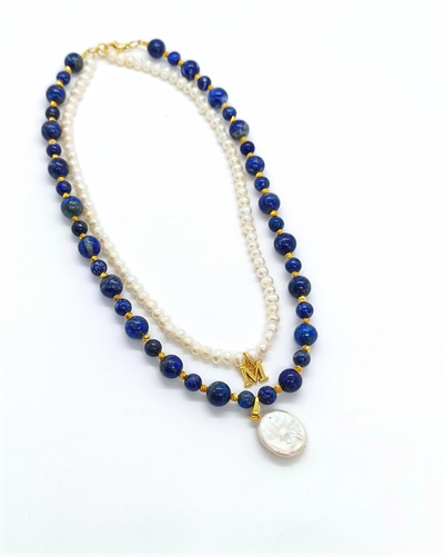 İnci ve Lapis Lazuli Kolye 6-8 mm - Bilgelik ve Zarafetin Uyumu
