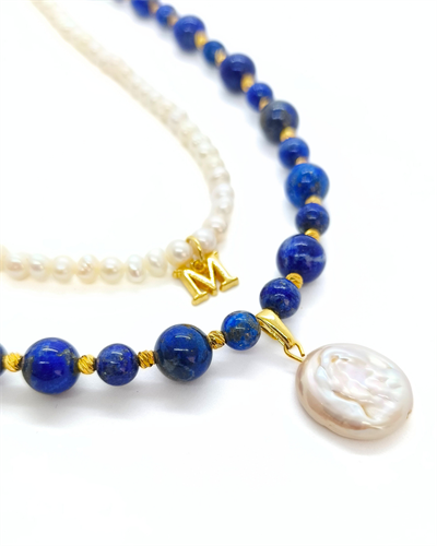 İnci ve Lapis Lazuli Kolye 6-8 mm - Bilgelik ve Zarafetin Uyumu