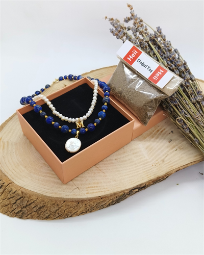 İnci ve Lapis Lazuli Kolye 6-8 mm - Bilgelik ve Zarafetin Uyumu