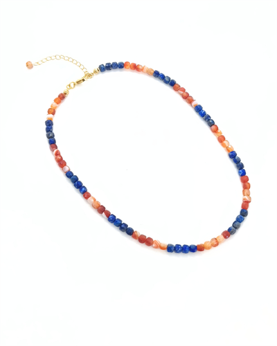 Karnelyan Akik ve Lapis Lazuli Kolye 4 mm - Nazar Kalkanı, Yıldızınız Yükselsin 