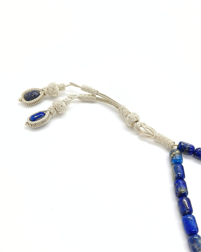 Kazaziye İşçiliği 1000 Ayar Gümüş Lapis Lazuli Tesbih - 