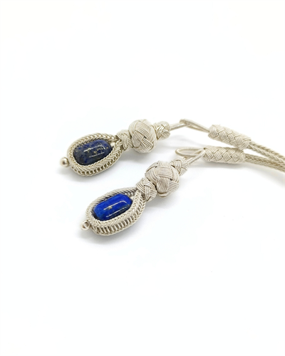 Kazaziye İşçiliği 1000 Ayar Gümüş Lapis Lazuli Tesbih - 