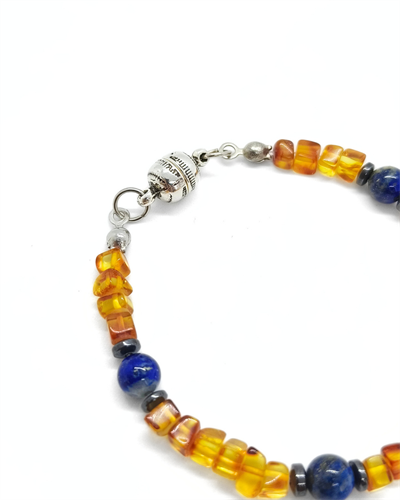 Kehribar ve Lapis Lazuli Bileklik 4 mm - Mıknatıs Kapama - Yaşam Enerjisi, Yüksek Frekans