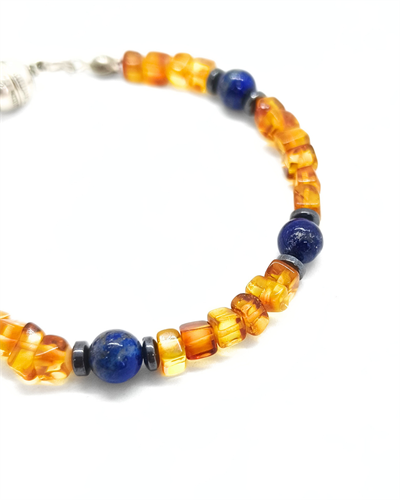 Kehribar ve Lapis Lazuli Bileklik 4 mm - Mıknatıs Kapama - Yaşam Enerjisi, Yüksek Frekans