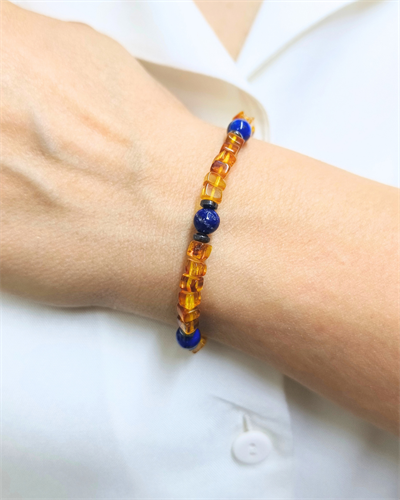 Kehribar ve Lapis Lazuli Bileklik 4 mm - Mıknatıs Kapama - Yaşam Enerjisi, Yüksek Frekans