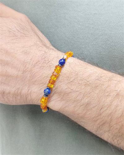 Kehribar ve Lapis Lazuli Bileklik 4 mm - Mıknatıs Kapama - Yaşam Enerjisi, Yüksek Frekans