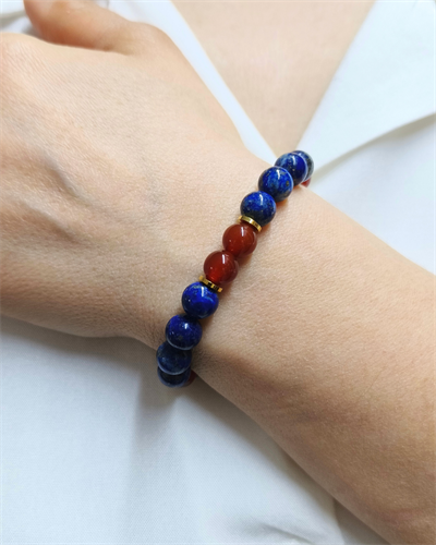 Lapis Lazuli ve Karnelyan Akik Bileklik 8 mm - Kadın - Nazar Kalkanı, Kararlılık, 
