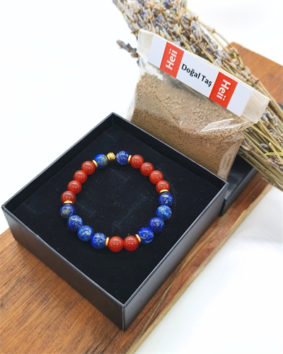 Lapis Lazuli ve Karnelyan Akik Bileklik 8 mm - Kadın - Nazar Kalkanı, Kararlılık, 