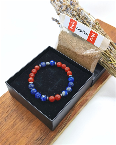 Lapis Lazuli ve Karnelyan Akik Bileklik - Erkek