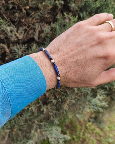 Sodalit Hematit ve Sedef Bileklik 4 mm - Dönüşüm, Sakinlik