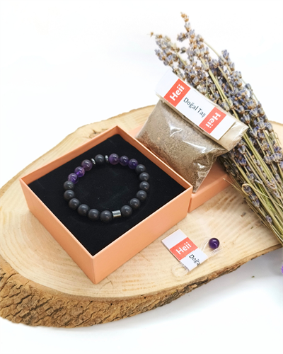 Şunyit ve Ametist Bileklik 8 mm - Negatif Enerji Kalkanı 