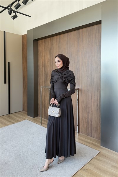 Amira Düğüm Detaylı Elbise Kahverengi